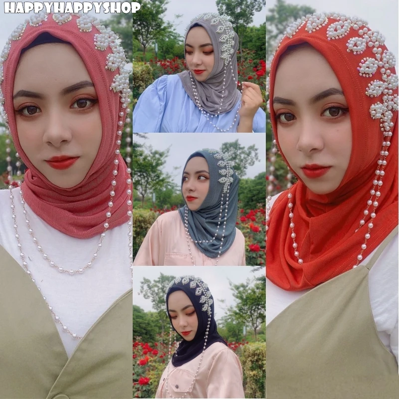 Цветочная шаль с бисером хиджаб тюрбан шляпа мусульманский шарф головной убор