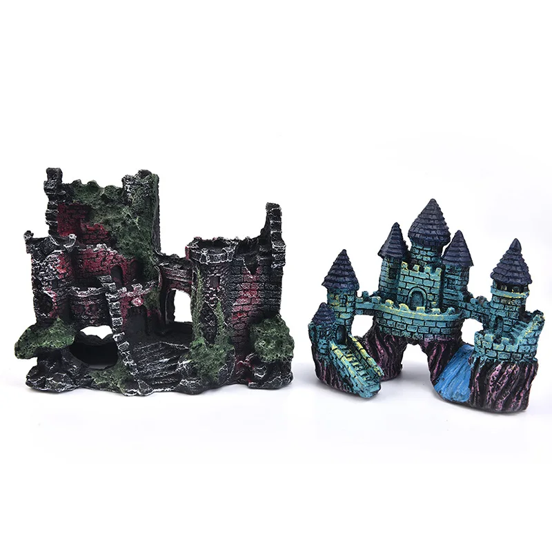 

Aquarium Ancient Castle Decoration Resin Artificial Building Rocks Cave for Aquarium Fish Tank Landscaping Ornament Decor