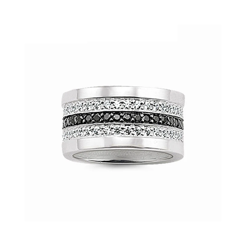 

Black White Pave Cocktail Ring 925 Sterling Silver Europe Fine Good Jewerly For Women Men 2021 Summer Gift Super Deals Wholesale