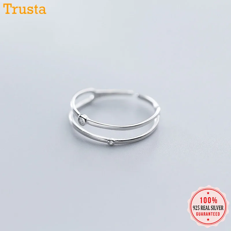 Женское двухъярусное кольцо Trustdavis из настоящего серебра 925 пробы с кубическим