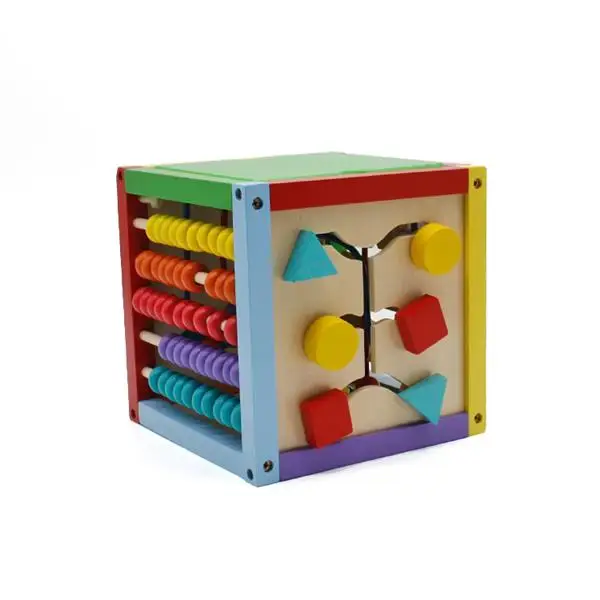 Cubo de madera 5 en 1 de 8x8 pulgadas, Centro de Actividades, juguete educativo Multicolor-3