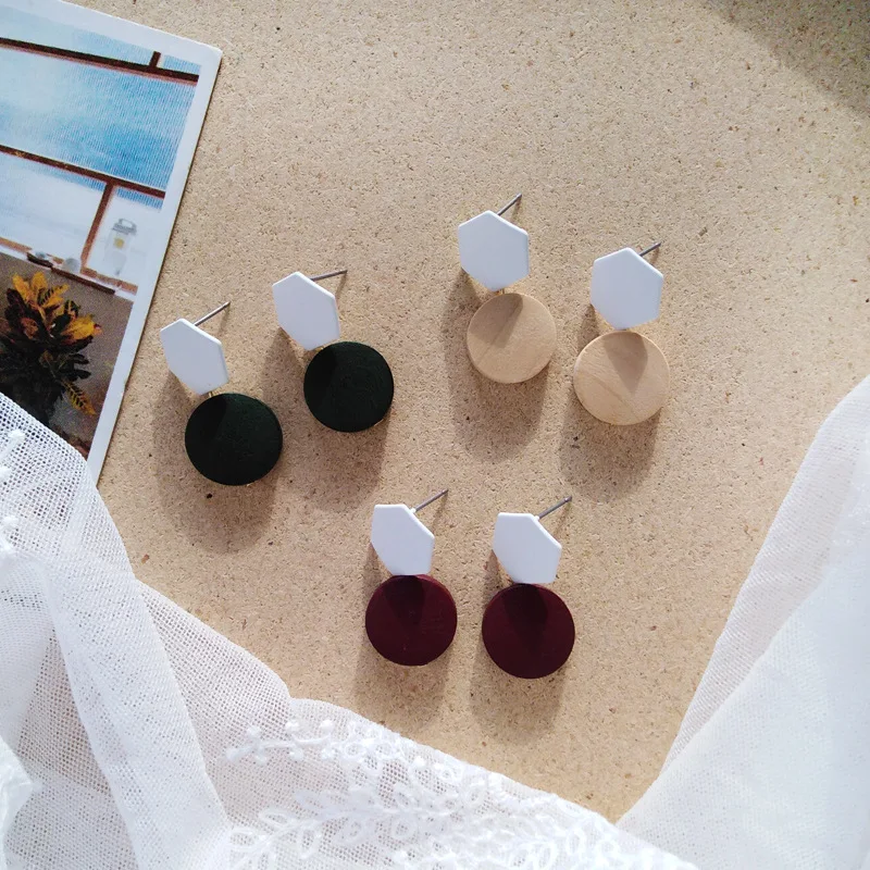 2019 Новая мода ручной работы корейские деревянные массивные серьги круглые