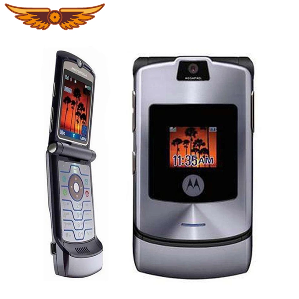 V3i 100% оригинальный Motorola Razr Quad Band Flip GSM Bluetooth MP3 Разблокированный старый б/у