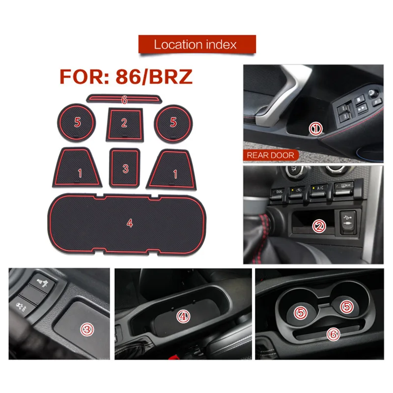 

Anti-Slip Car Door Rubber Cup Cushion Red Gate Slot Pad for Toyota 86 Subaru BRZ GT86 FT86 Scion FR-S 2012~2019 Mat Accessories