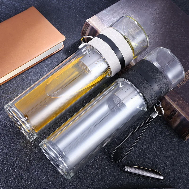 500 мл антиобжигающие стеклянные бутылки для воды динка чая с заваркой двойная