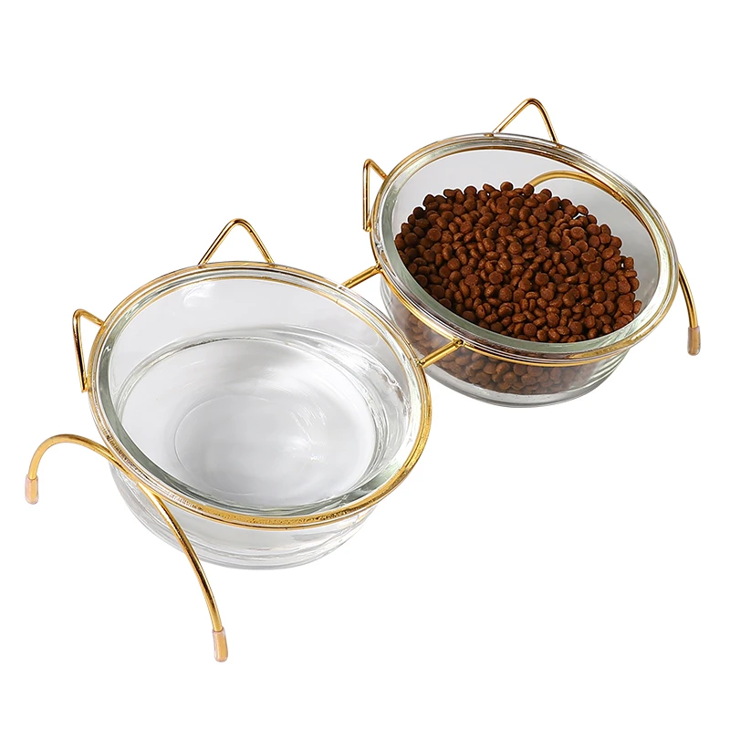 

New Glass Dog Cat Bowl Puppy Food Bowl with Iron Frame Water Feeder Bowl Food Bowl Pet Supplies Drop Shipping WF