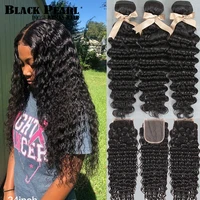 black pearl deep wave bundles with closure remy human hair brazilian hair 30 inch bundles with closure 3 bundles with closure