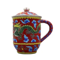 cloisonne pure silver teapot 999 foot silver teacup dragon phoenix silver cup mug office cup big mouth cup silver water cup