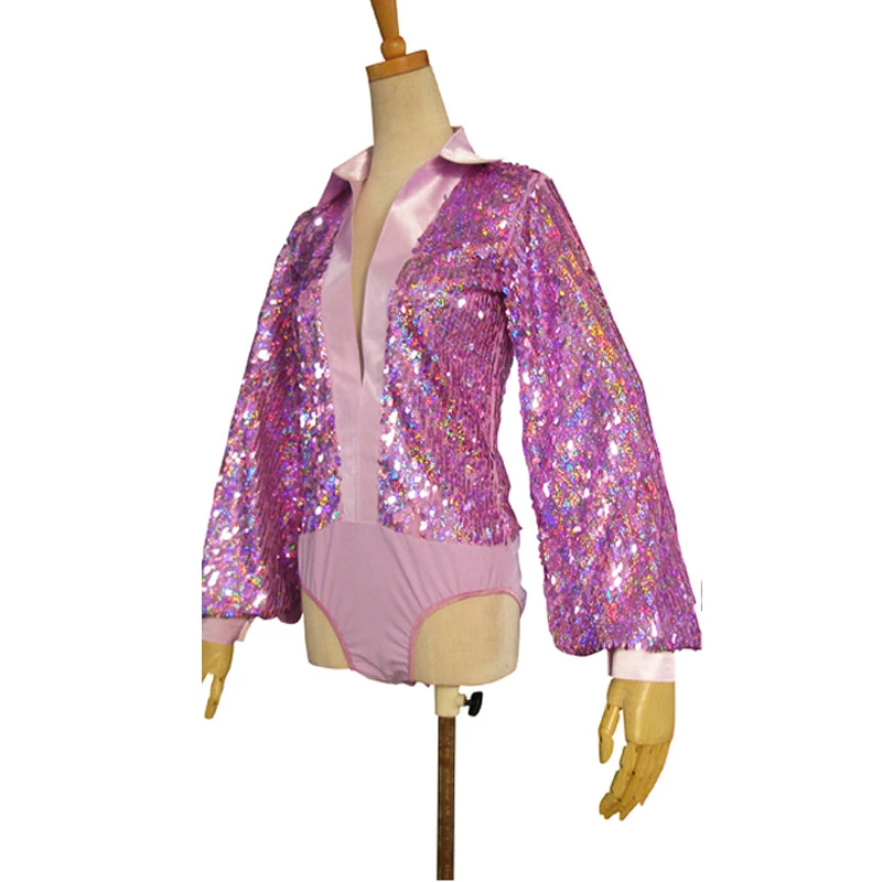 Костюм мужской для соревнований по латинским танцам блестящий розовый топ с