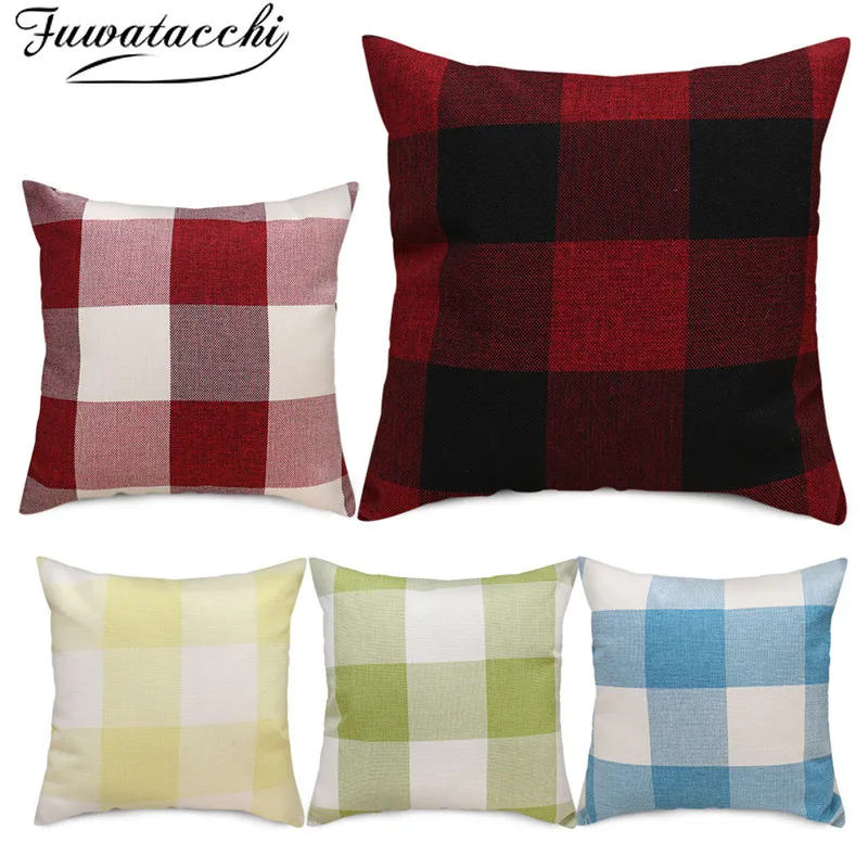 Fuwatacchi Blended Cushion Cover Various Colors of Plaid Pattern Pillow for Home Chair Sofa Decorative Pillowcases 45x45cm | Дом и сад