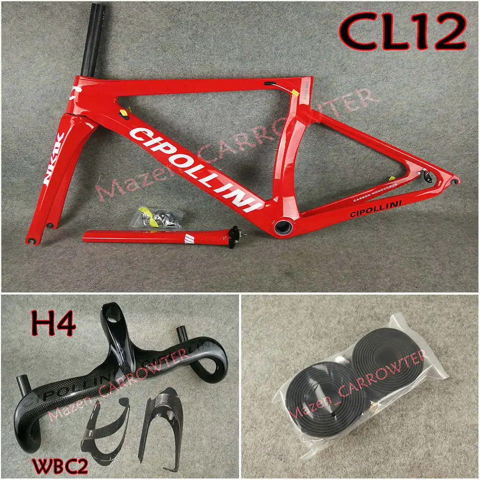 Package 4 Красный с белым логотипом T1000 3K Cipollini NK1K карбоновые рамы для дорожного велосипеда, руль, седло для бутылки, клетки 50 мм, карбоновые колеса A271, ступицы - Цвет: Package 4