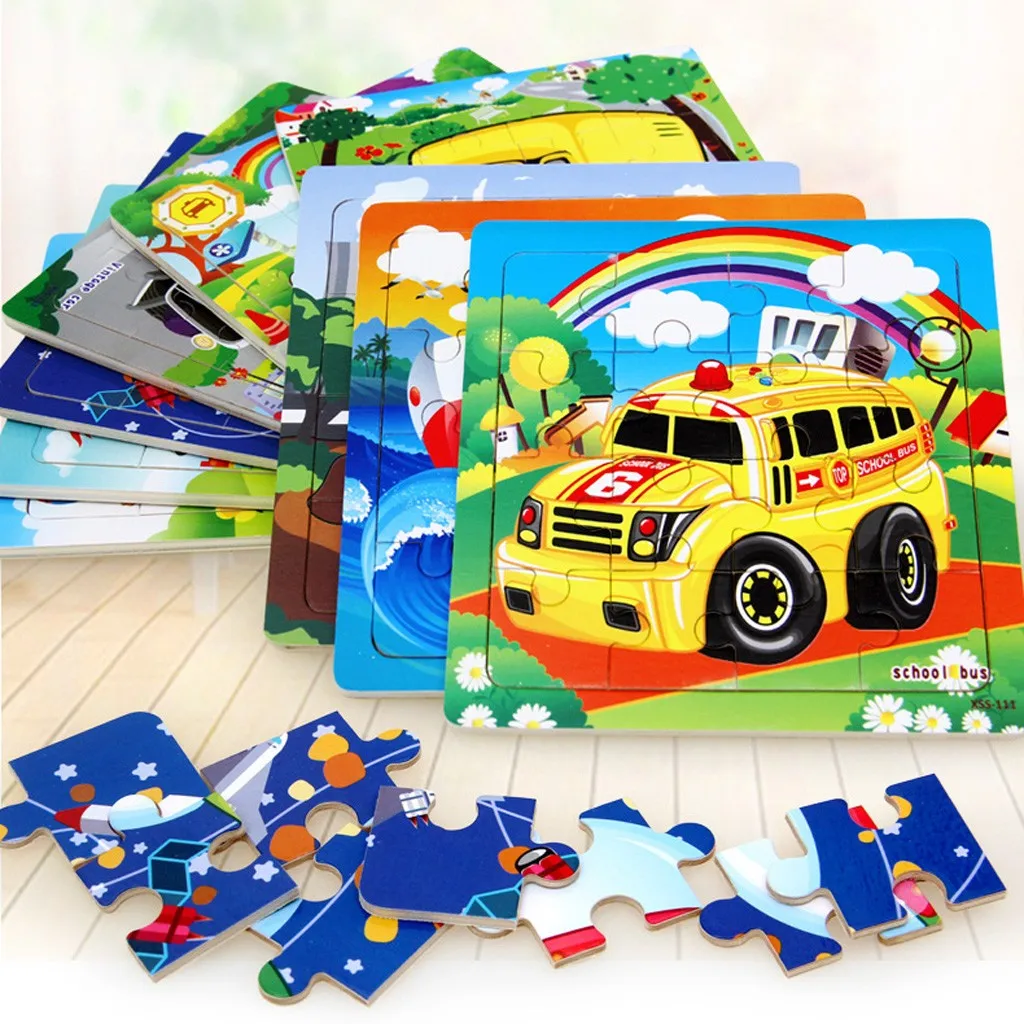 16 шт паззлы для транспорта автомобиля деревянная детская обучающая игрушка