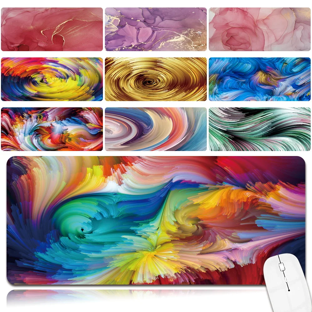 

2021 New Large Laptop Mouse Mat Anti-slip Waterproof PU Leather Computer Mousepad Watercolor Pattern Durable Game Mouse-pad