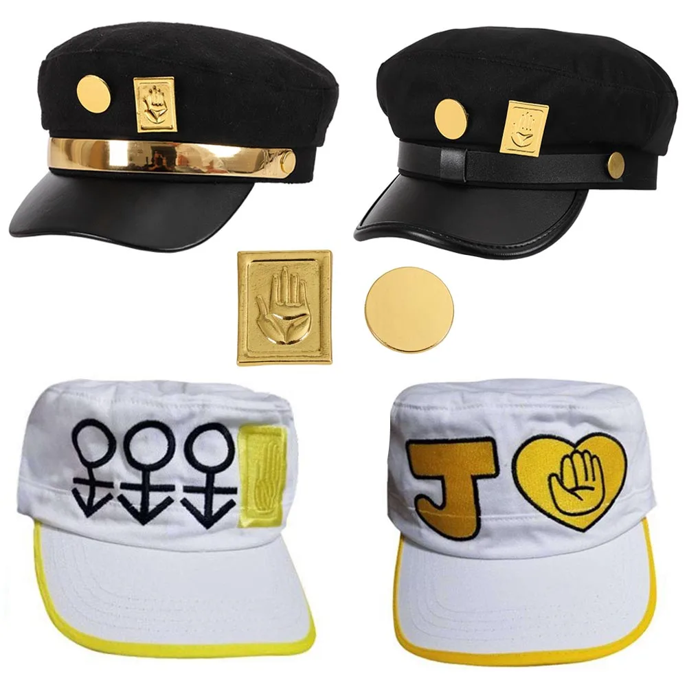 

Anime JOJO JoJo's Bizarre Adventure Cosplay Cap Jotaro Kujo Cosplay Accessories Hats Army Military Flatcap Badges Anime Around