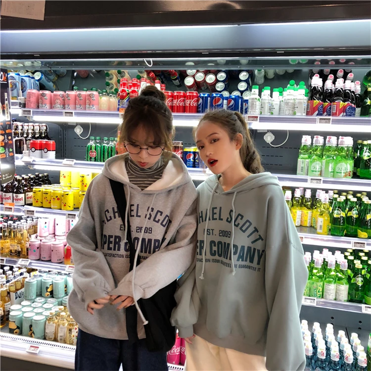 Зимний шикарный Harajuku винтажный консервативный стиль с капюшоном плюс бархатная толстовка женская мода Свободный с капюшоном Повседневная Женская толстовка