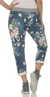 women fashion jeans floral printed elastic waist casual jeans ankle length pants lace up loose pants waist patchwork jeans