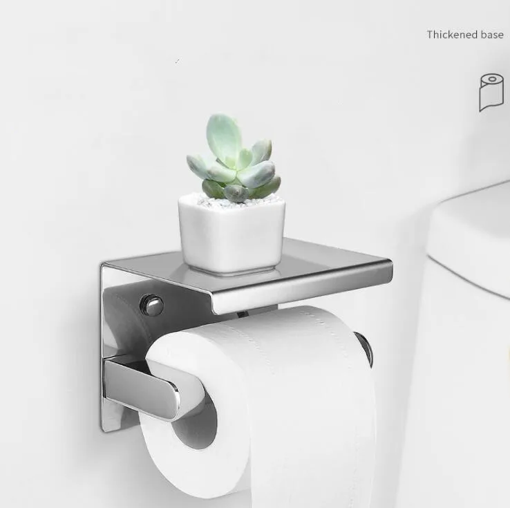 

Matte Silver Stainless Steel Phone Toilet Paper Holder Self-adhisive Wall Mount Bathroom Kitchen Roll Paper Rack Holder