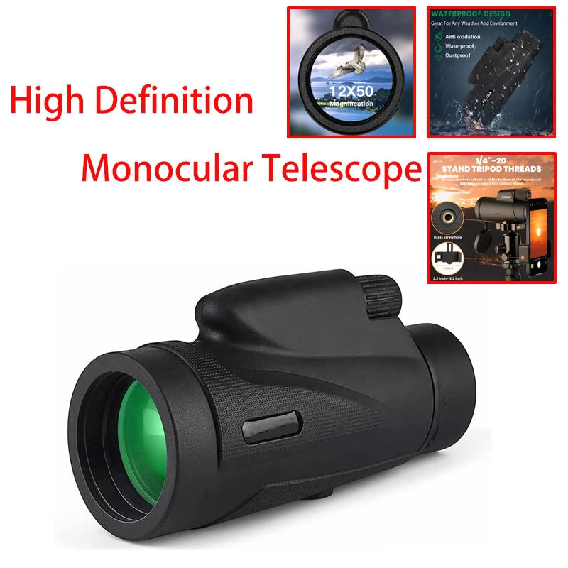 

12x50 HD Monocular Telescope Cell Phone Telescope Mirror Telescopes for Telescopes Professional Astronomical Discovery Eyepiece