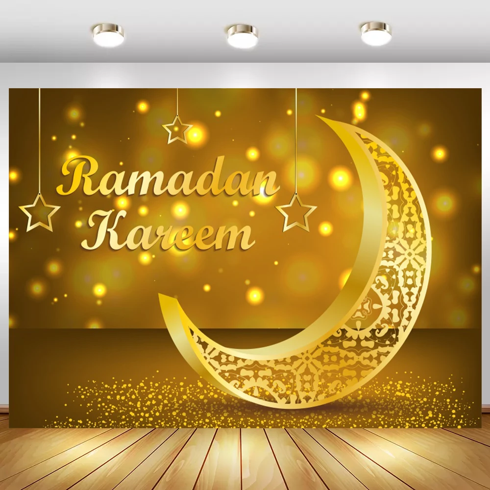 

Мусульманский фон Laeacco с золотой Луной и звездой в горошек, Рамадан, Карим для детской вечеринки, ПОРТРЕТНАЯ ФОТОГРАФИЯ, фоны для фотостудии