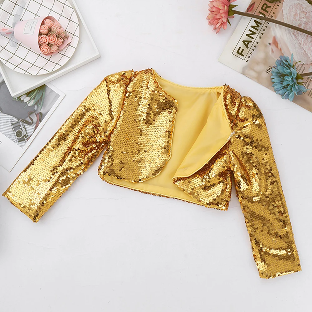 ChicTry/детский блейзер с блестками и длинными рукавами для девочек Болеро бальный