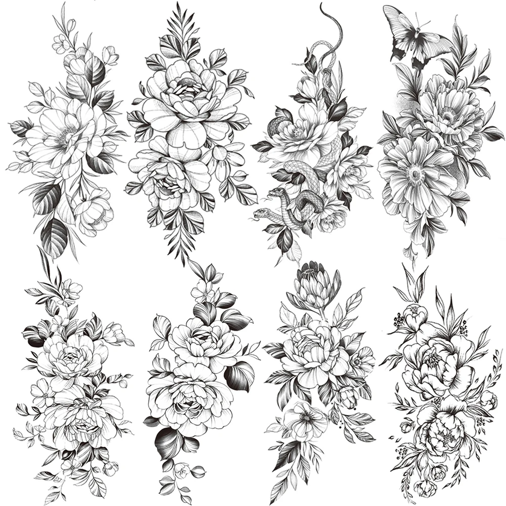 Эротическая змея цветок искусственная временная татуировка для женщин черные