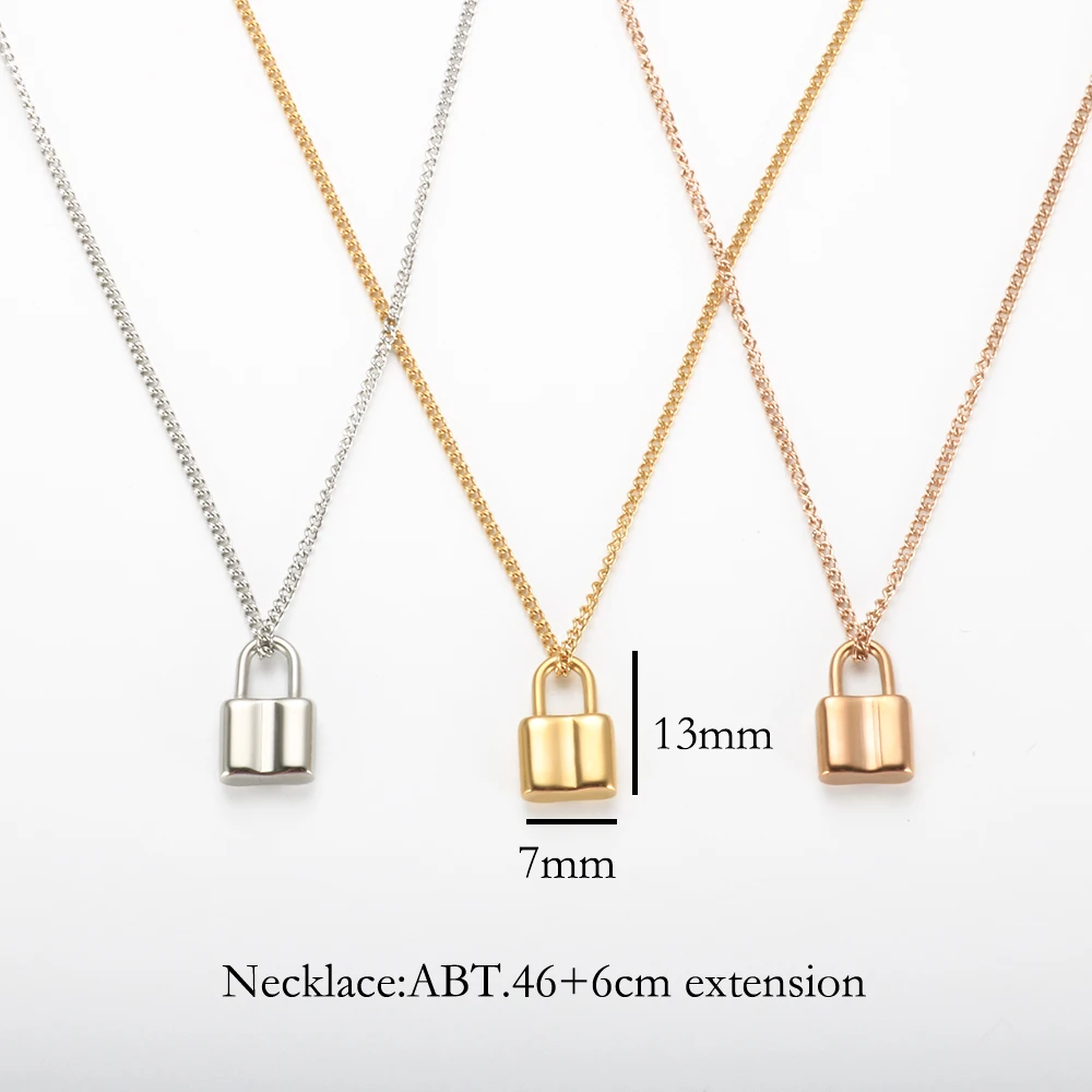 

Exquisite Concave Small Lock Necklace Stainless Steel Material Necklace Gold Plated Rose Gold Three Color Charm Necklace