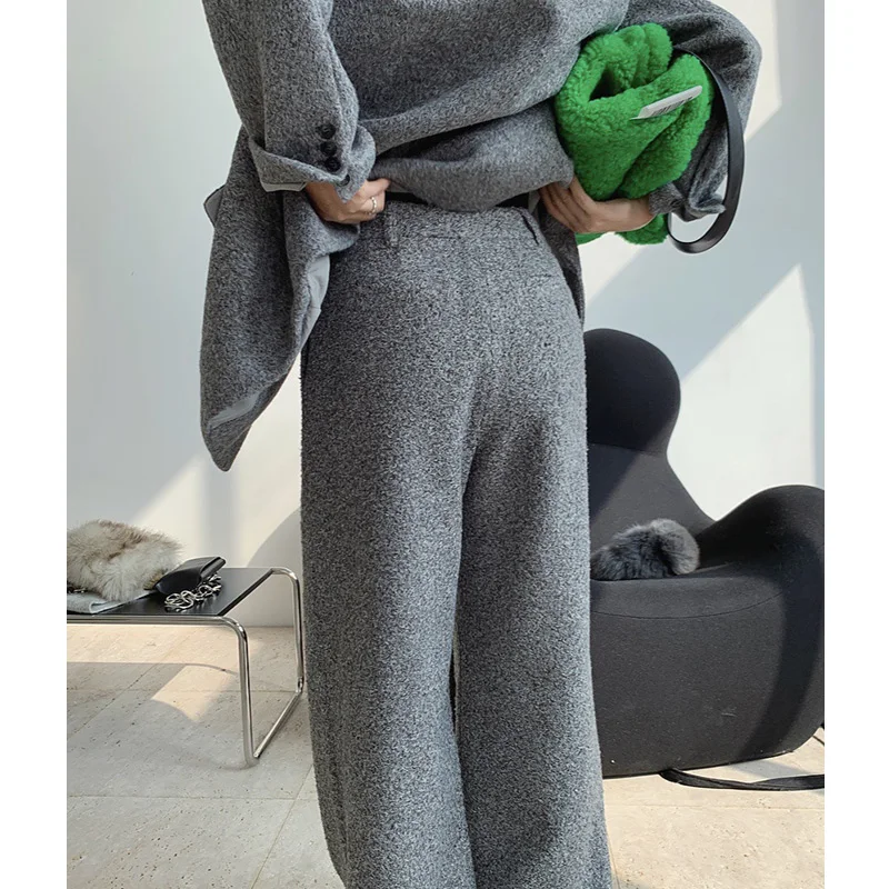 Women High Waist Wide Leg Plus Long Wool Harem Pants Ladies British Loose Trousers 2020 Streetwear Thick Winter Suit Pants