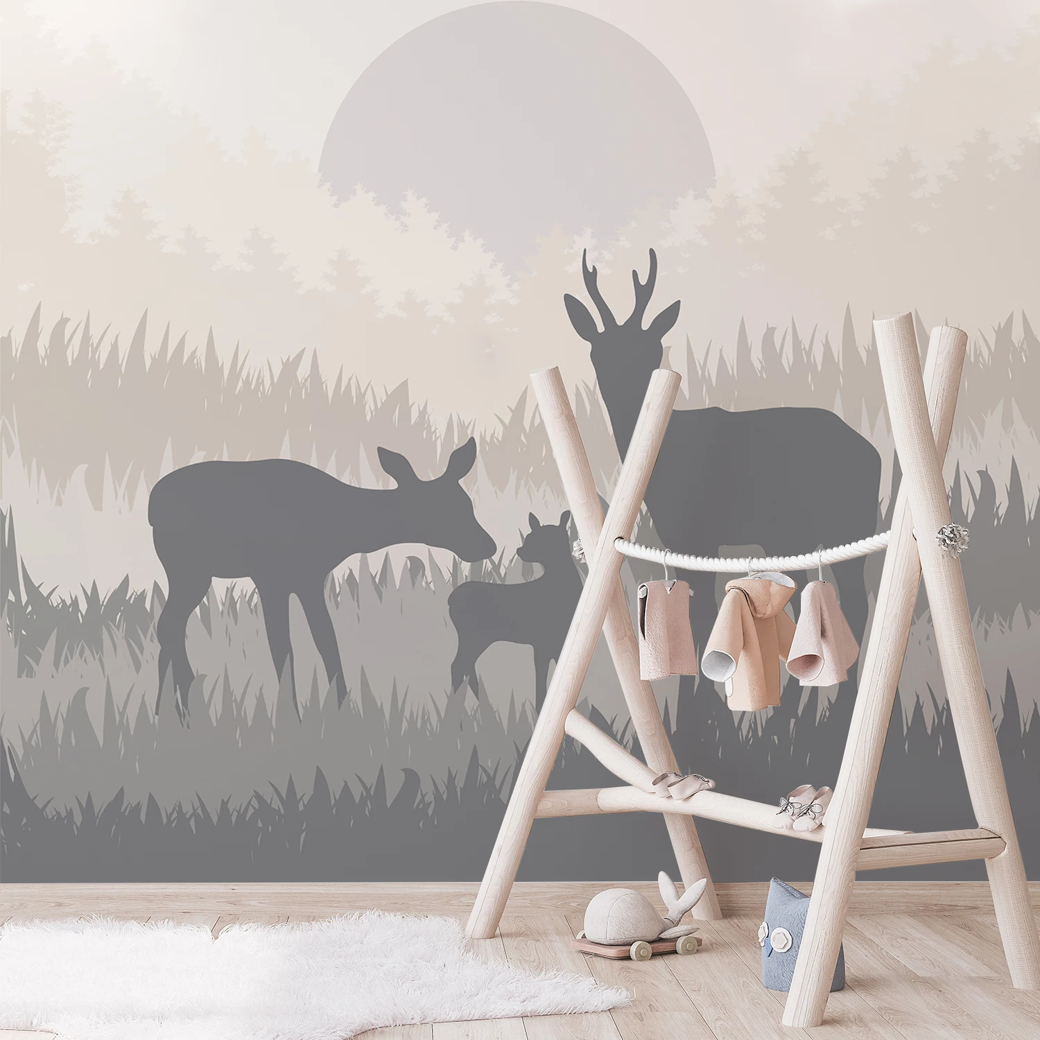 

Funlife® Deer Family Fabric Wall Mural Self-Adhesive Wall Stickers Seamless Waterproof Wallpaper Bedroom Living Room Home Decor