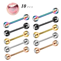 oimg new trendy stainless steel tongue rings bars straight barbell tongue piercing shiny cz crystal piercing jewelry for women
