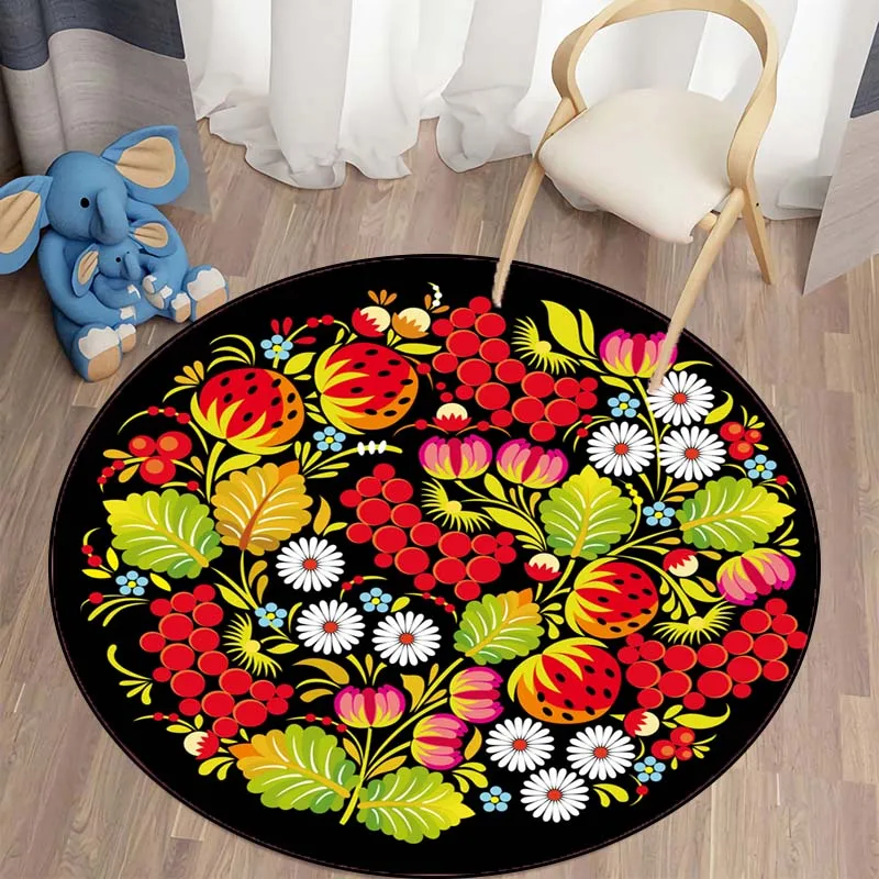 Декоративный Круглый ковер с цветами для комнаты спальни нескользящий принтом