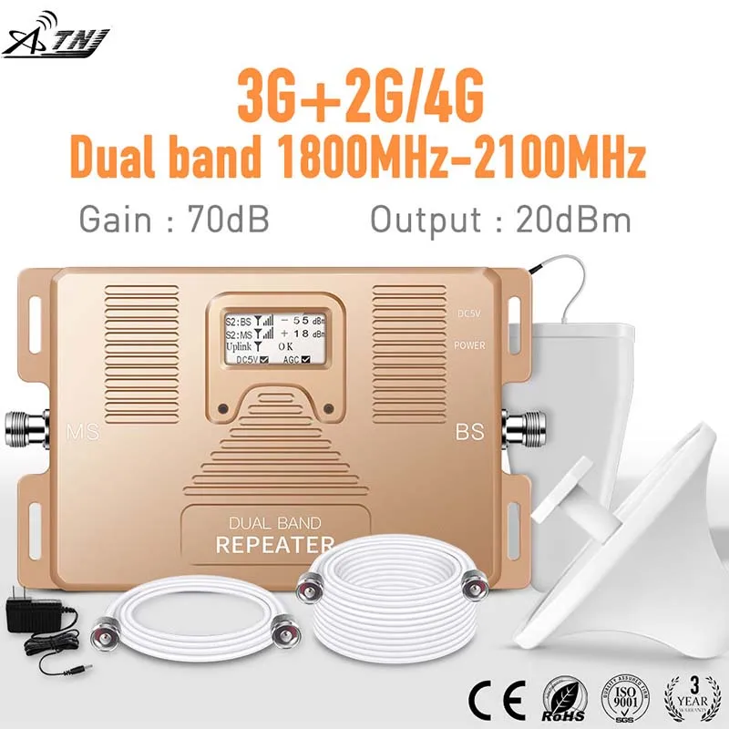 

2G 3G 4G Dual Band 1800/2100MHz Cell phone Amplifier 2g3g4g repeater DCS UMTS mobile signal booster kit suit for EU Assia Africa