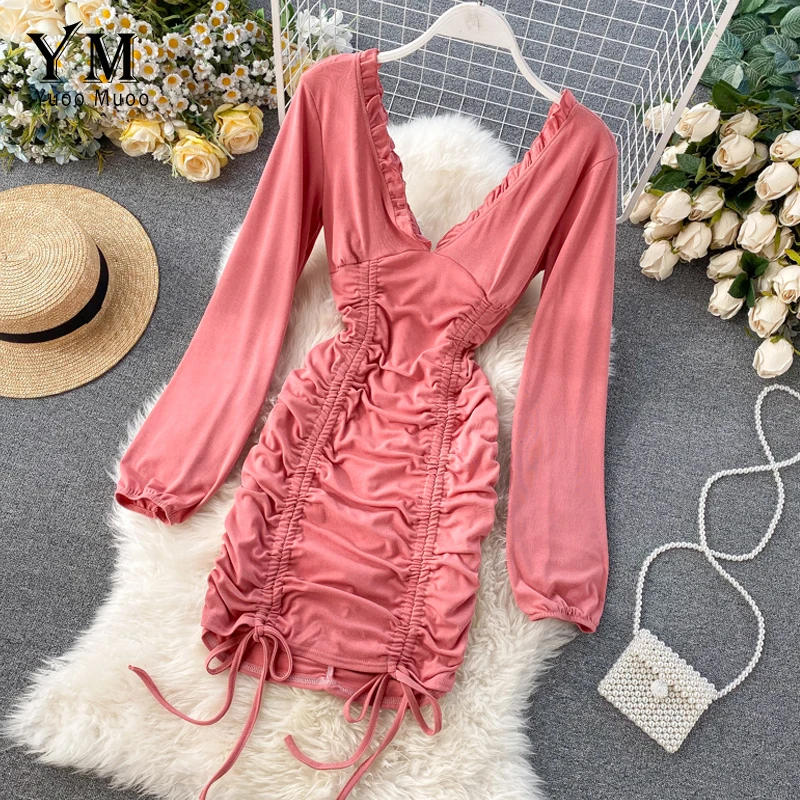 YuooMuoo сексуальное платье для ночного клуба с глубоким v образным вырезом Ins модное