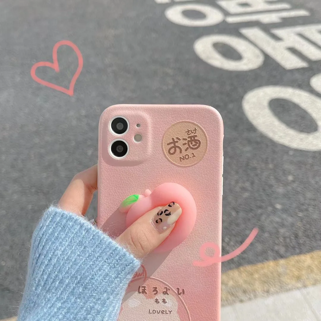 

Cute 3D peach pink phone case For Iphone 78PLUS XR 11promax 12pro Fun To Pinch Toys Case For IPhone X XS Max Girl Style