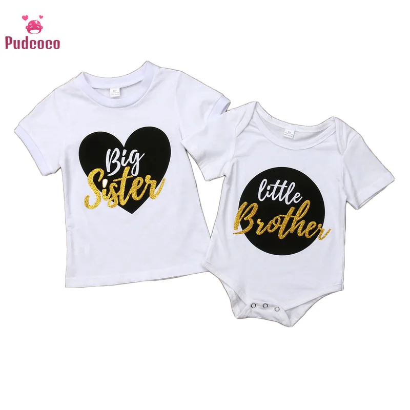 

Pudcoco 2020 летний костюм для старшей сестры младшего брата, Комбинезоны для маленьких мальчиков, футболка для девочек, детский топ, футболка, ко...