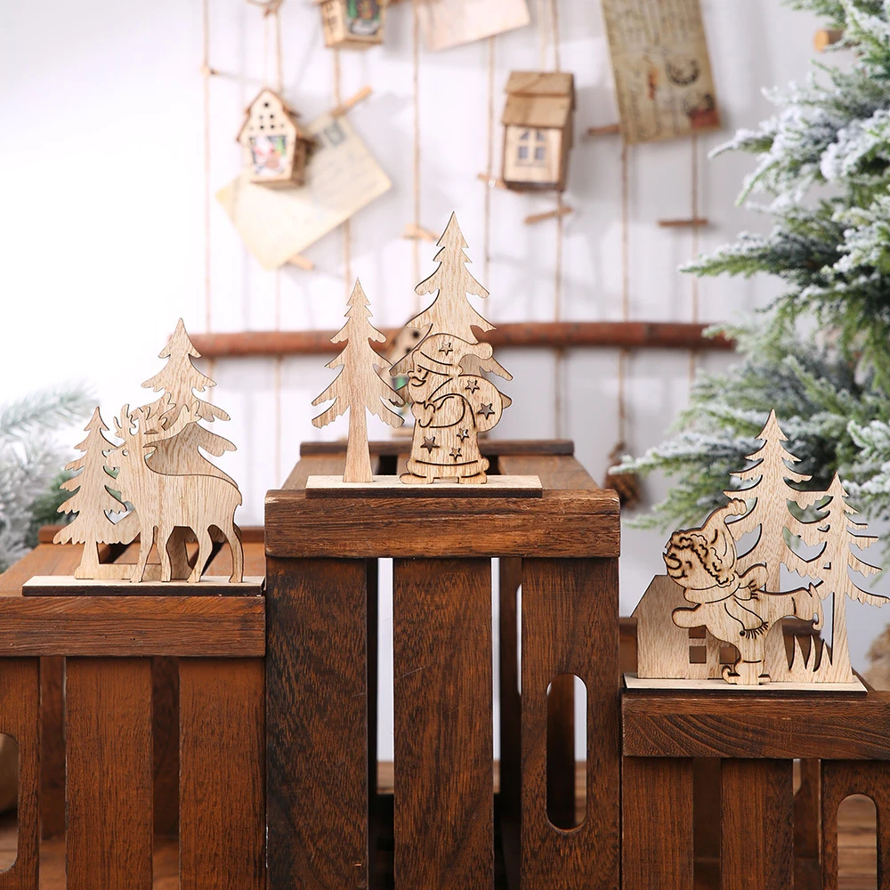 Рождественские деревянные DIY фанеры украшения старый человек/Снеговик/Лось