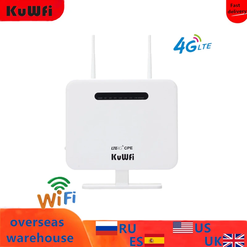 KuWFi разблокированный 4G LTE маршрутизатор 300 Мбит/с беспроводной роутер CPE& беспроводной модем AP LTE маршрутизатор с sim-картой Solt 2* 5Dbi антенны