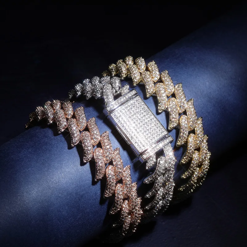 

16mm Hip Hop AAA Cubic Zirconia Paved Bling Iced Out Thorns Miami Curb Cuban Link Chain Bracelets for Men Rapper Jewelry