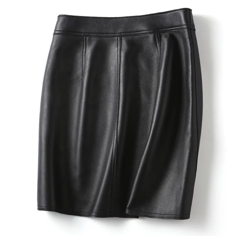 

Ladies High Waist Asymmetrical Skirt Fashion Genuine Leather A Line Skirts Streetwear Women Casual Real Sheepskin Mini Skirts