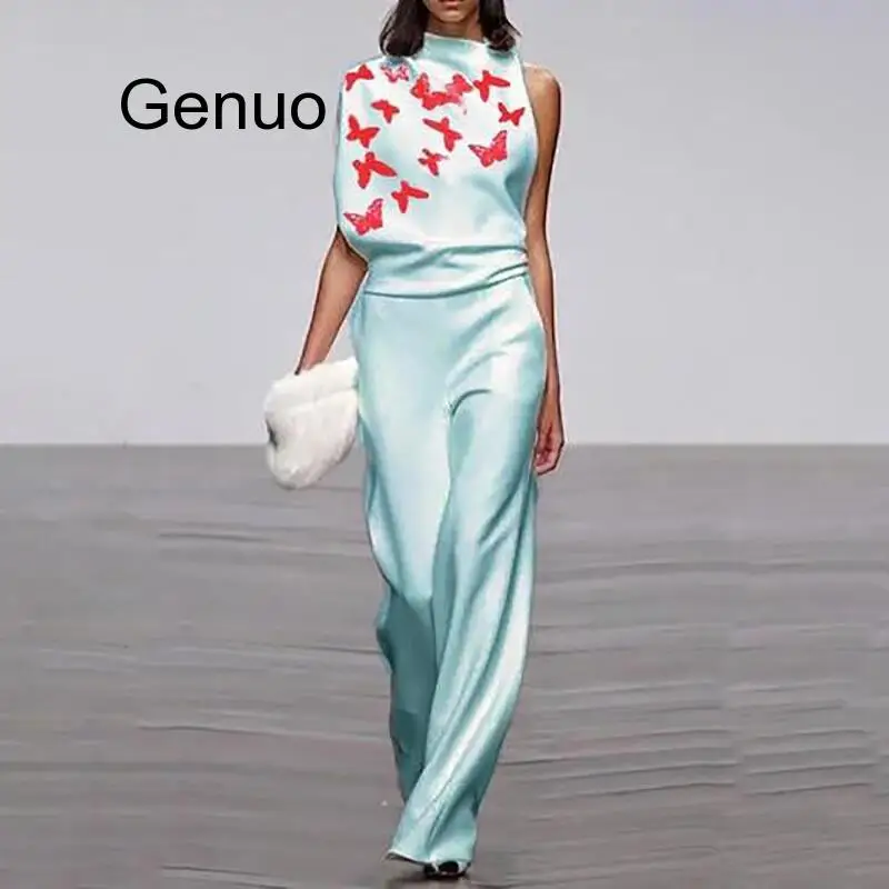 Женский комбинезон на одно плечо элегантный повседневный без рукавов с принтом