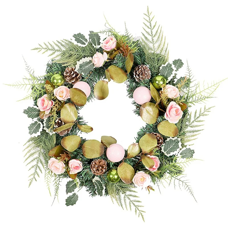 

Christmas Wreath White Edge Rose Christmas Decorations for Home Wreaths for Front Door Autumn Rattanring Ornament