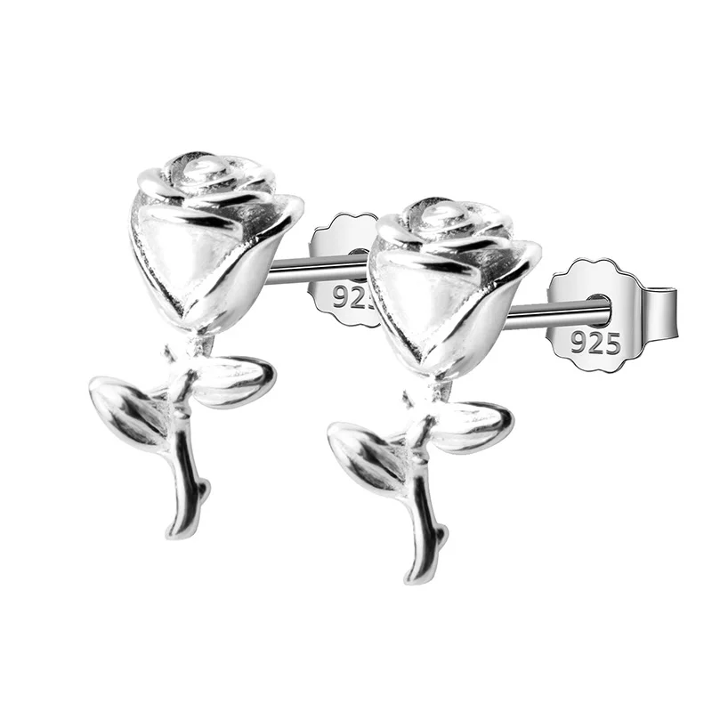 Silver Flower Trusta, 925 пробы, серебряные серьги, ювелирное изделие, модные серьги-гвоздики в виде цветка розы, подарок для девушки, подруги, подростка, DS1534 - Окраска металла: Silver Flower