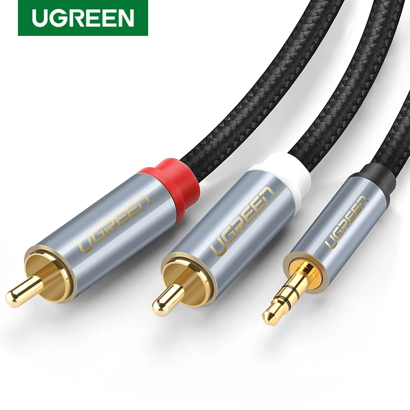 Аудиокабель Ugreen RCA с штекером 3 5 мм на 2 AUX нейлоновый Плетеный сплиттер-кабель для