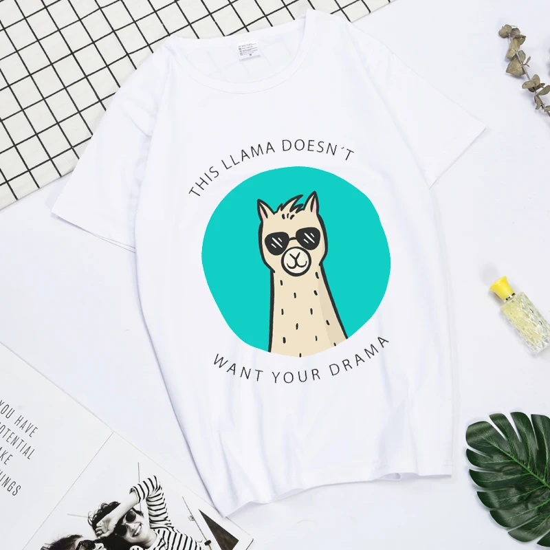 

Grass alpaca cartoon Print tshirt women No Prob Llama T-Shirt Female Casual Short Sleeve Graphic Tops Summer Women T-shirts