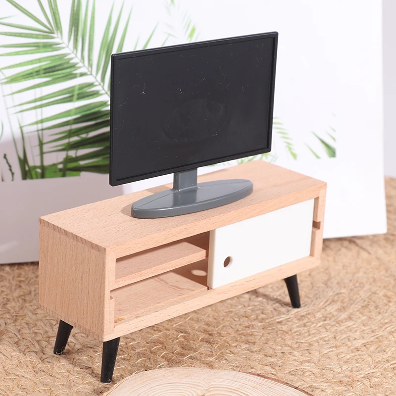 

1Pcs 1:12 Dollhouse Miniature Furniture Wooden TV Cabinet Dolls House Accessories