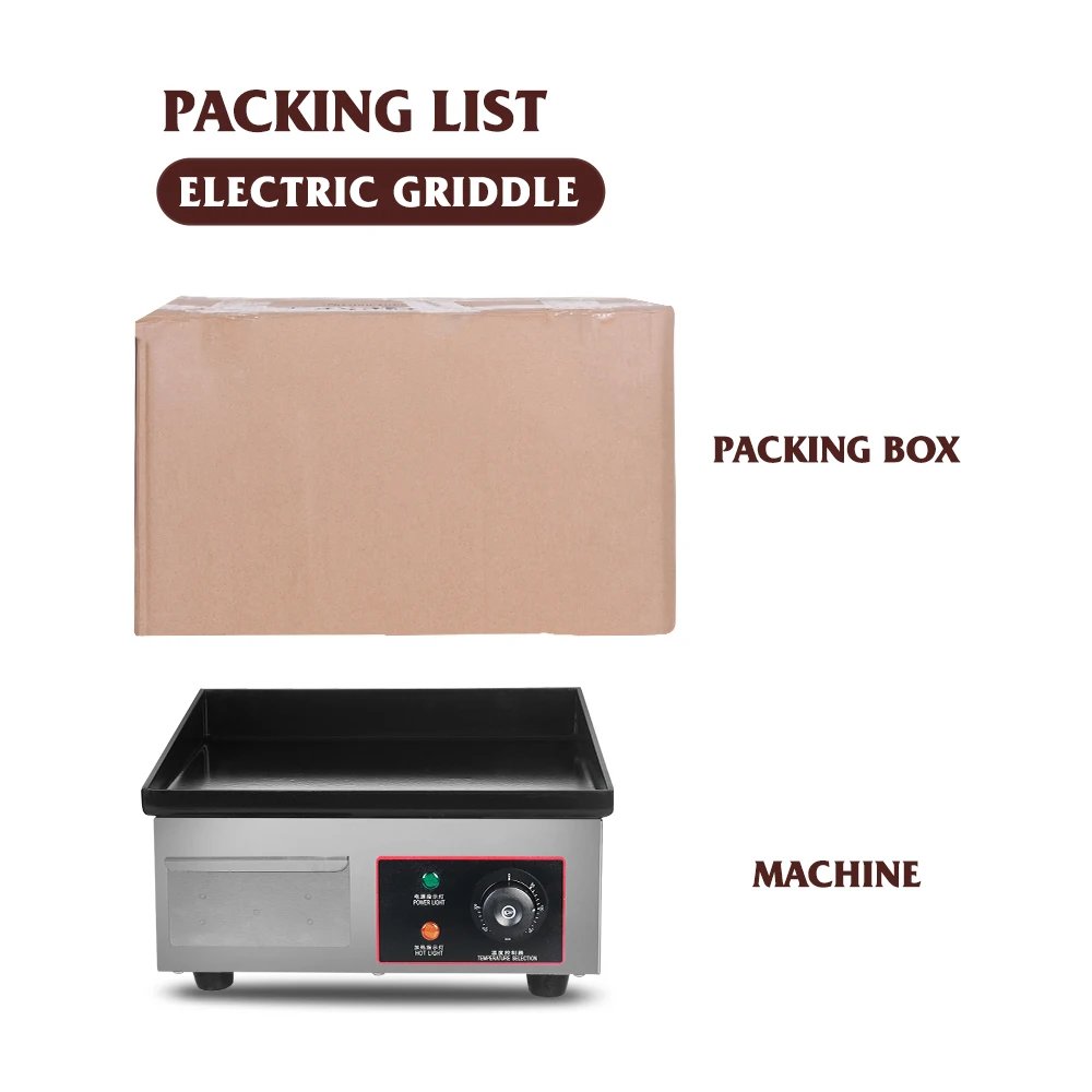 

Electric Griddle Hamburger Steak Fryer Machine 50-300C Temperature Control Flat Teppanyaki Pan Stainless Steel Iron Kitchen