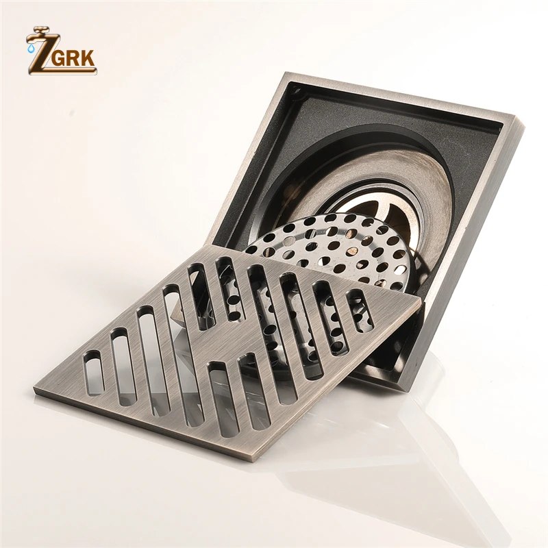 zgrk bathroom floor drain square 10cm antique bronze shower drain brushed gravity flushing balcony bathroom anti odor drains free global shipping