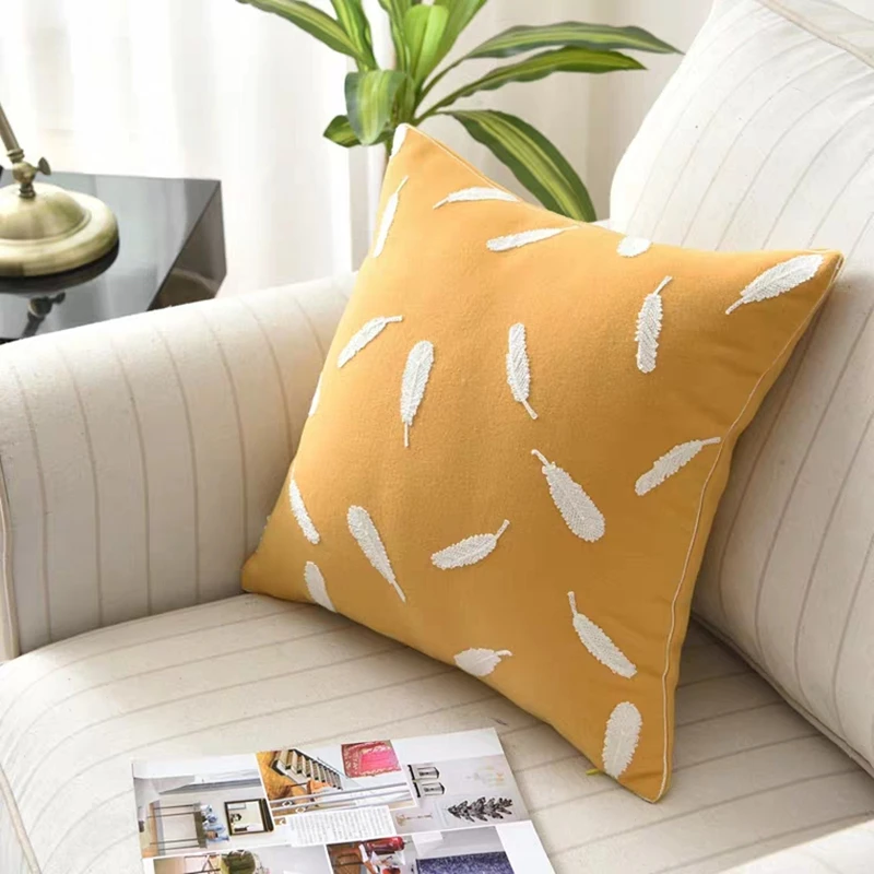 Nordic Style Feather Pattern Pillowcase Living Room Bed Room Decorative Pillow Cases 45x45cm Polyester Cotton Pillow Cover