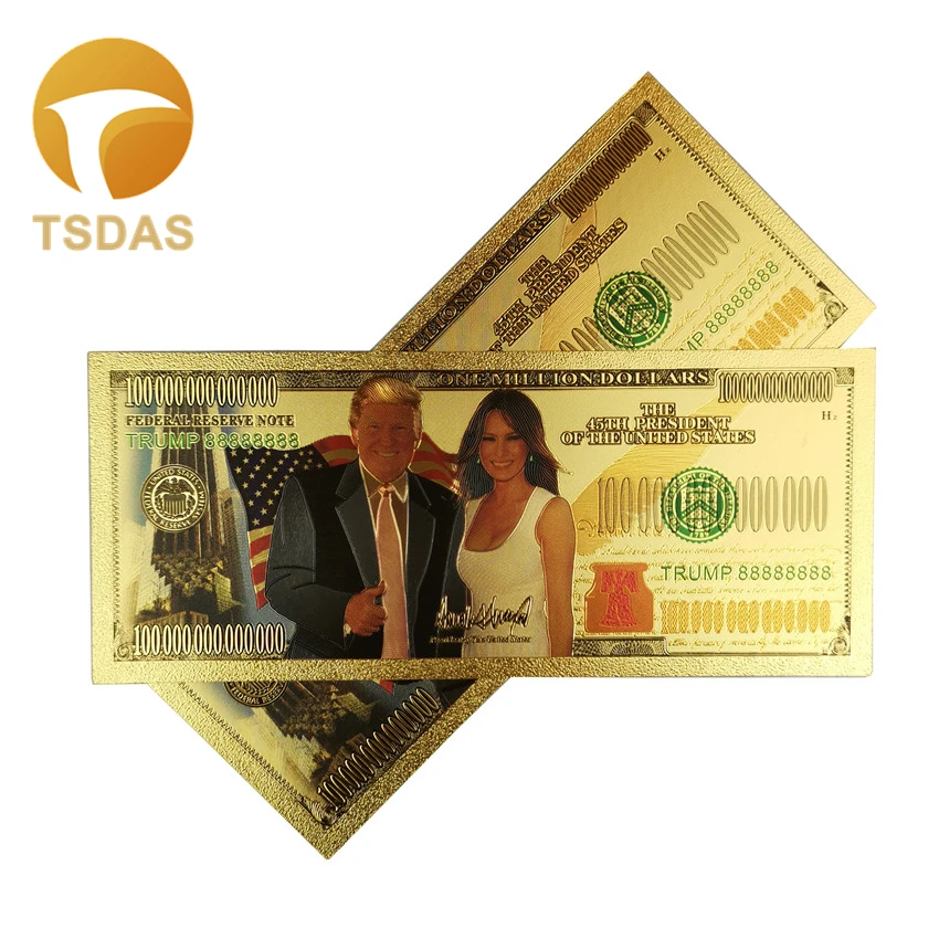 Позолоченные памятные банкноты Дональд Трамп и Первая леди покрытые золотом 24 К 1