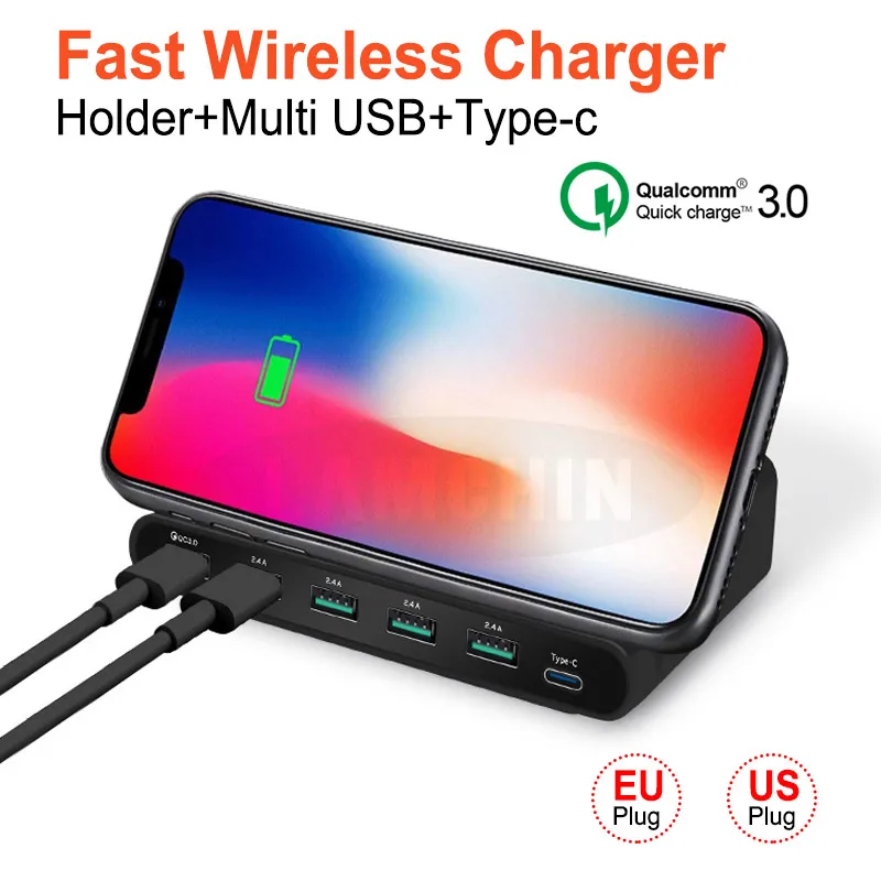 

6 Port USB Qi Wireless Charger For iPhone X XS MAX USB Quick Charge QC 3.0 LCD Display Fast Charging For Sumsung Xiaomi