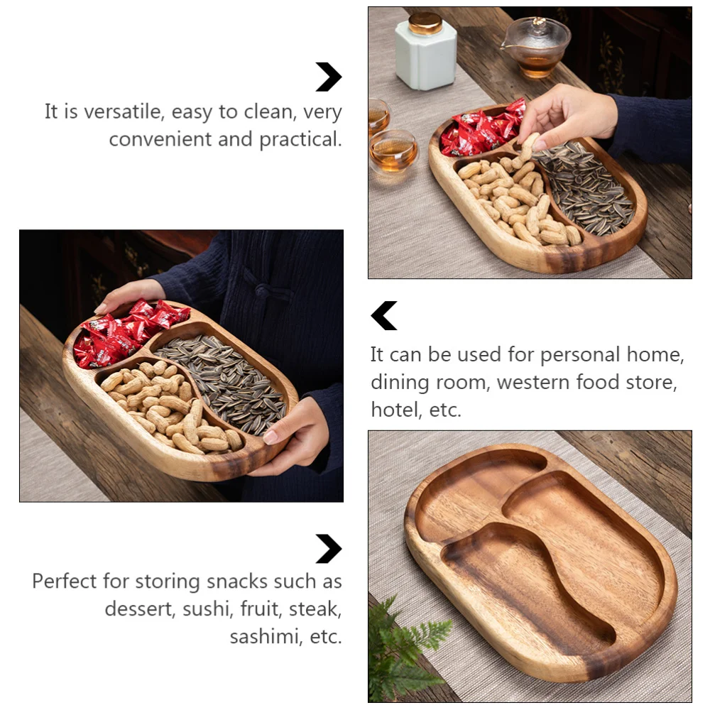 

Wooden Divided Fruit Plate Natural Snack Candy Dry Fruit Nuts Storage Tray